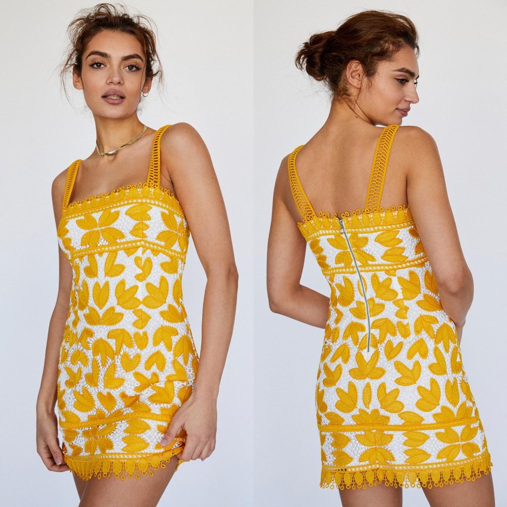 SAYLOR x FP white yellow floral lace mini dress